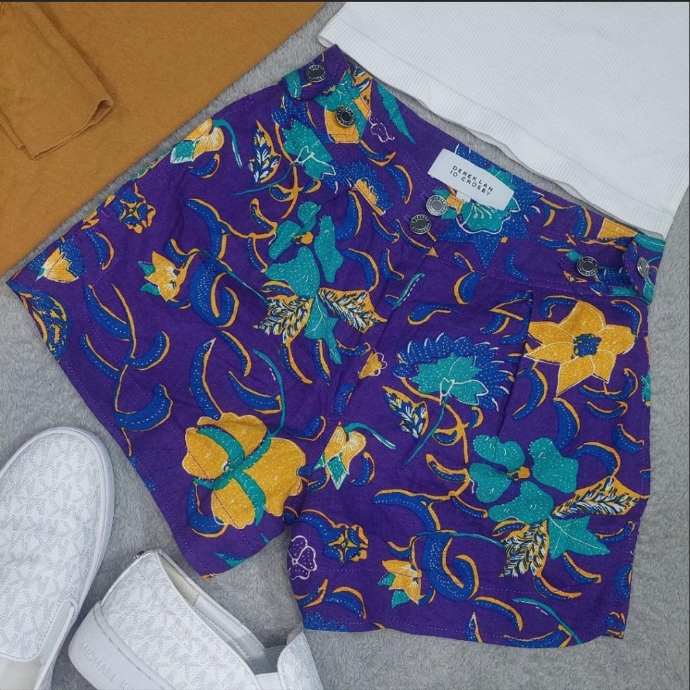 Nwt Derek Lam 10 Crosby Mika Floral Linen Blend Shorts Purple Tropical 0 $328